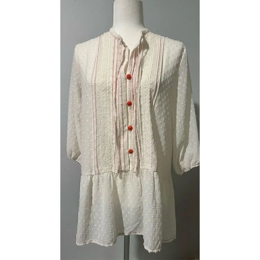 Matilda Jane Swiss dot semi sheer peasant tunic blouse M